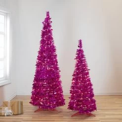 4' Pre-Lit Pink Tinsel Pop-Up Artificial Christmas Tree, Clear Lights -Christmas Decoration Store northlight sm92164 sm9215020copy 74846.1667535847