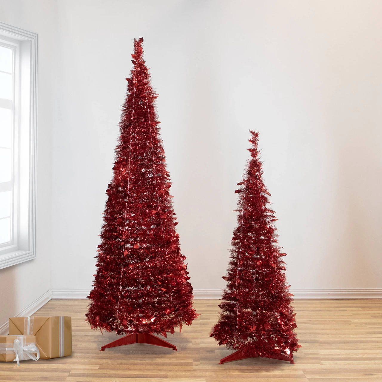 6' Red Tinsel Pop-Up Artificial Christmas Tree, Unlit 4 6' Red Tinsel Pop-Up Artificial Christmas Tree, Unlit - Image 2