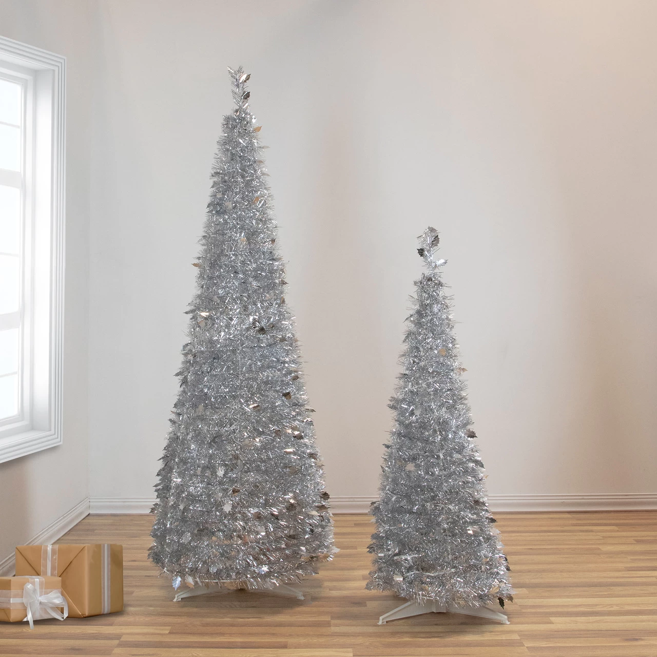 4' Silver Tinsel Pop-Up Artificial Christmas Tree, Unlit 4 4' Silver Tinsel Pop-Up Artificial Christmas Tree, Unlit - Image 2