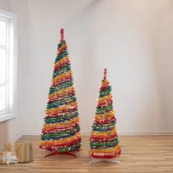 6' Pre-Lit Rainbow Tinsel Pop-Up Artificial Christmas Tree, Clear Lights -Christmas Decoration Store northlight sm92176 sm92175 38519.1667530311