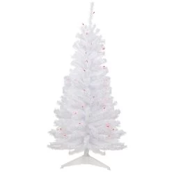 4' Pre-Lit Woodbury White Pine Slim Artificial Christmas Tree, Pink Lights
