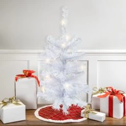 2' Pre-Lit Woodbury White Pine Slim Artificial Christmas Tree, Clear Lights