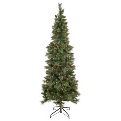 7' Pre-Lit Yorkshire Pine Pencil Artificial Christmas Tree, Clear Lights