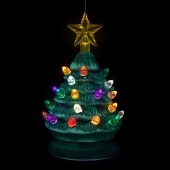 5" Green Battery-Operated LED Retro Ceramic Christmas Tree Ornament -Christmas Decoration Store northlight tr94456 04 16326.1686849401