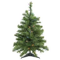 2' Pre-Lit Medium Canadian Pine Artificial Christmas Tree- Multi Lights, Green Wire