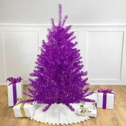 4.5' Metallic Purple Tinsel Artificial Christmas Tree -Unlit