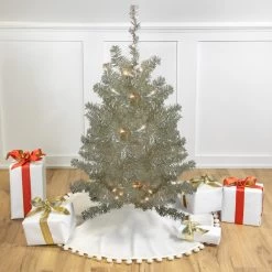 3' Metallic Platinum Artificial Tinsel Christmas Tree - Clear Lights
