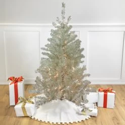 4.5' Soft Metallic Champagne Artificial Tinsel Christmas Tree - Clear Lights