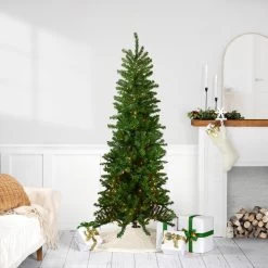 7.5' Pre-Lit Pencil Canadian Pine Artificial Christmas Tree - Multicolor Lights
