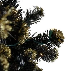 Pre-Lit LED Black Crystal Pine With Gold Glitter Artificial Christmas Tree - 7.5 Ft Clear Lights -Christmas Decoration Store northlight v27372 5 31387.1667573613