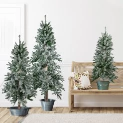 Set Of 3 Flocked Alpine Artificial Christmas Trees - Unlit