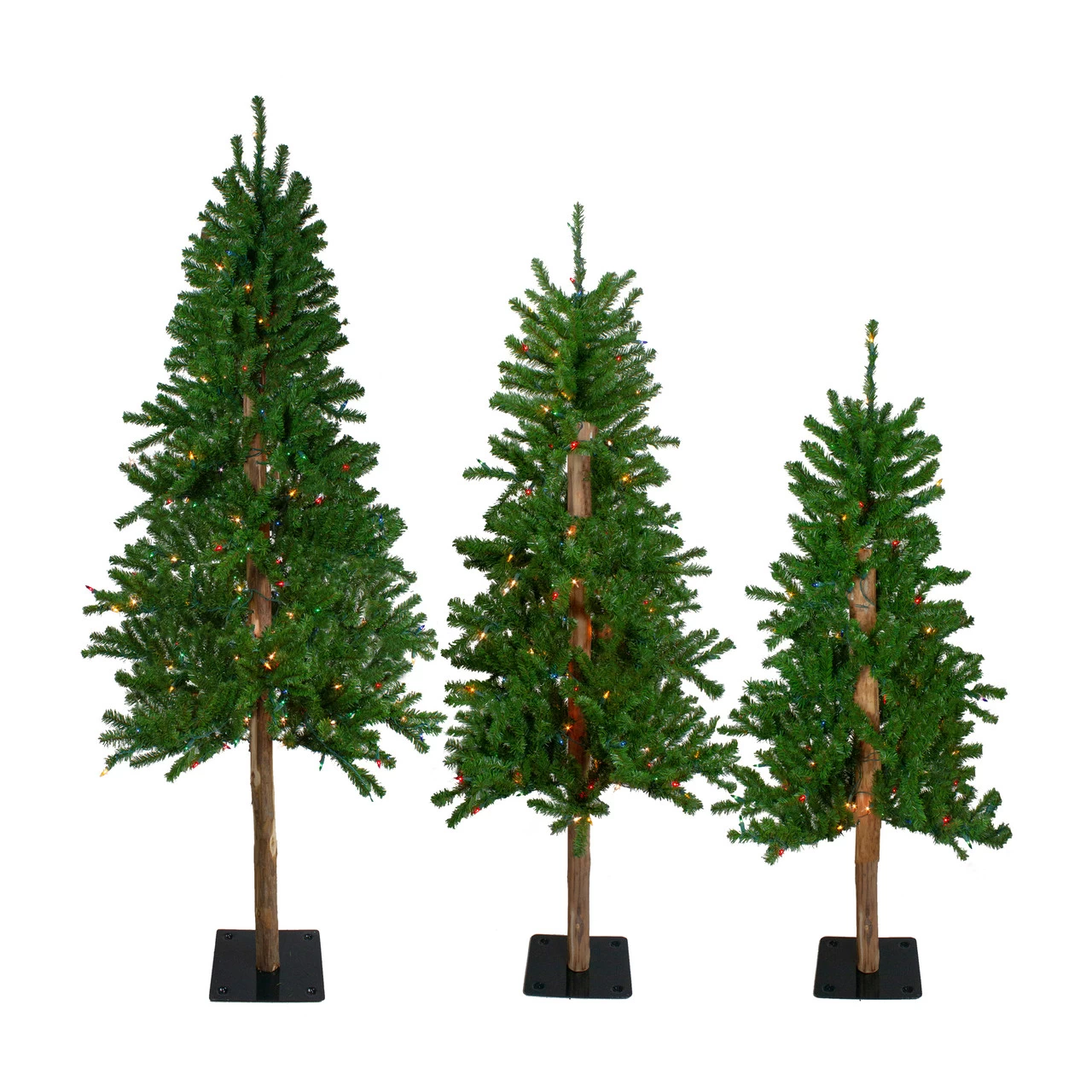 Set Of 3 Pre-Lit Slim Alpine Artificial Christmas Trees 6' - Multi Lights 3 Set Of 3 Pre-Lit Slim Alpine Artificial Christmas Trees 6' - Multi Lights