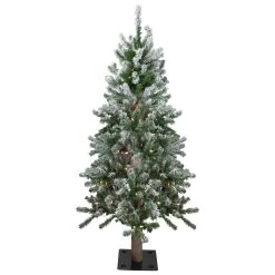 4ft Pre-Lit Flocked Alpine Artificial Christmas Tree, Clear Lights