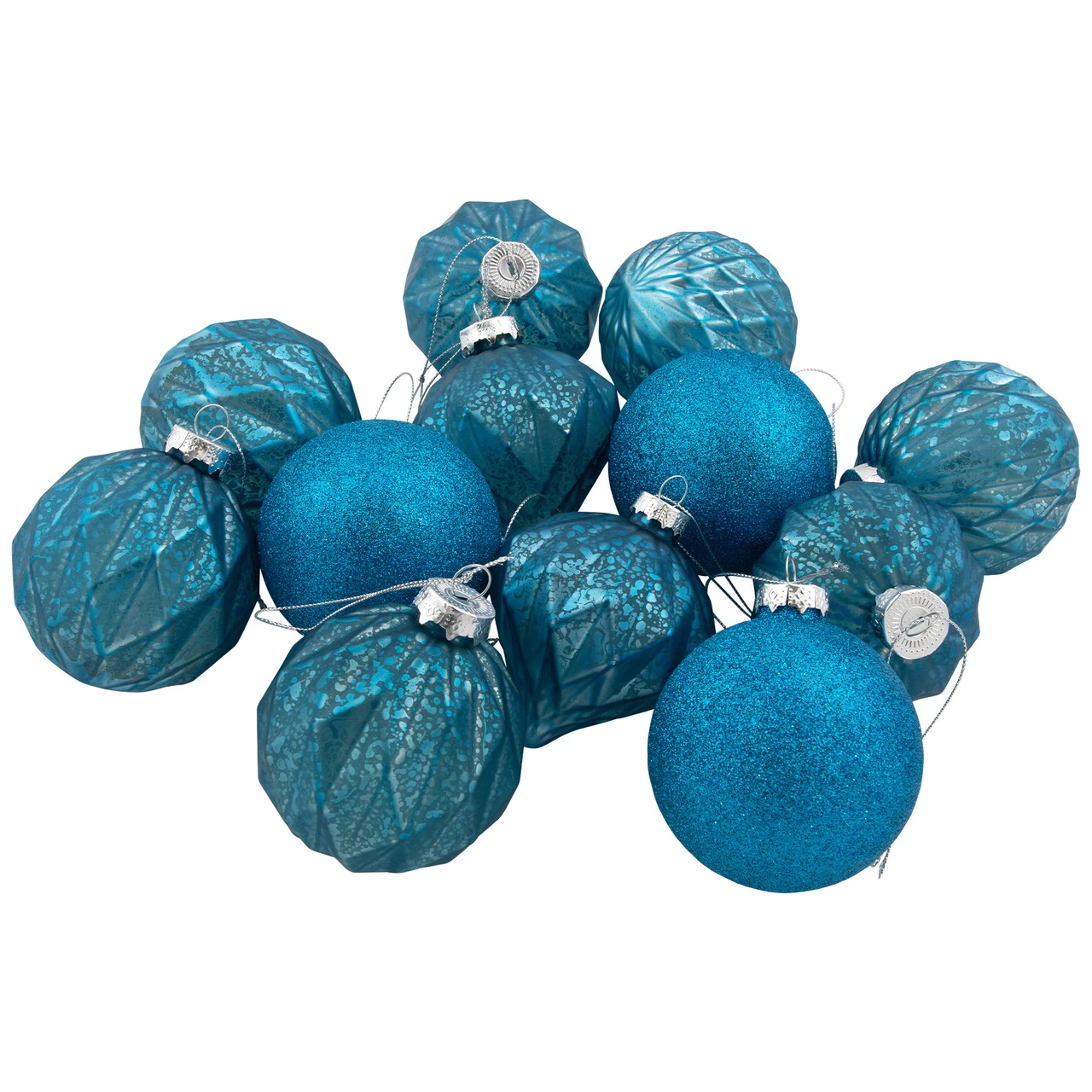 12ct Teal Blue 3-Finish Christmas Ornaments 3.75" (95mm) 4 12ct Teal Blue 3-Finish Christmas Ornaments 3.75" (95mm) - Image 2