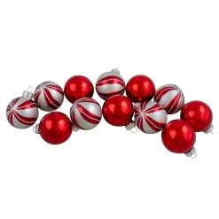12ct Red And Silver 2-Finish Swirl Glass Christmas Ball Ornaments 1.75" (45mm)