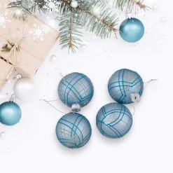 4ct Blue And Silver Plaid Glitter Glass Christmas Ornament Ball Set 2.75" (70mm) -Christmas Decoration Store northlight wy00426 1 71938.1667534004