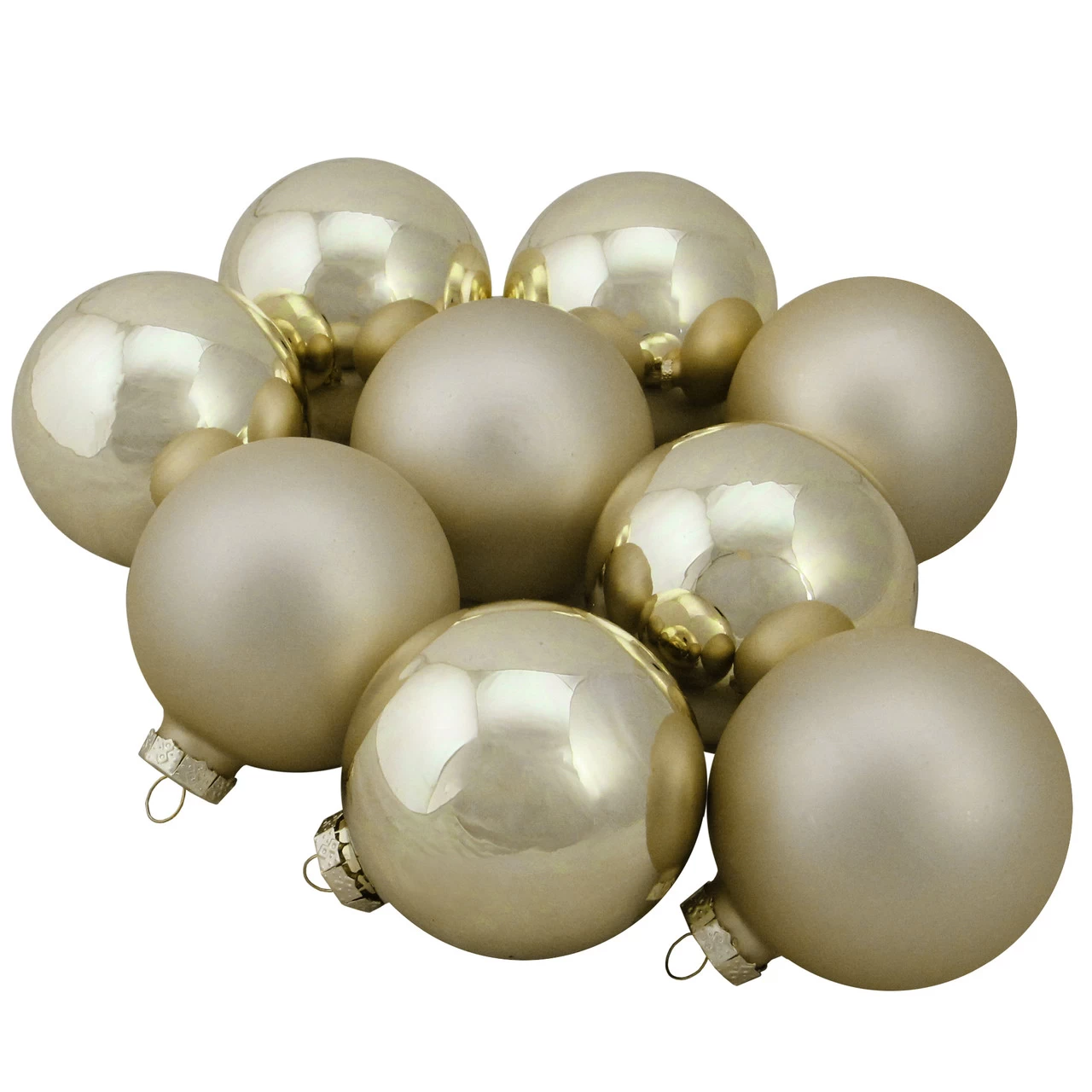 9ct Champagne Gold 2-Finish Glass Christmas Ball Ornaments 2.5" (65mm) 3 9ct Champagne Gold 2-Finish Glass Christmas Ball Ornaments 2.5" (65mm)
