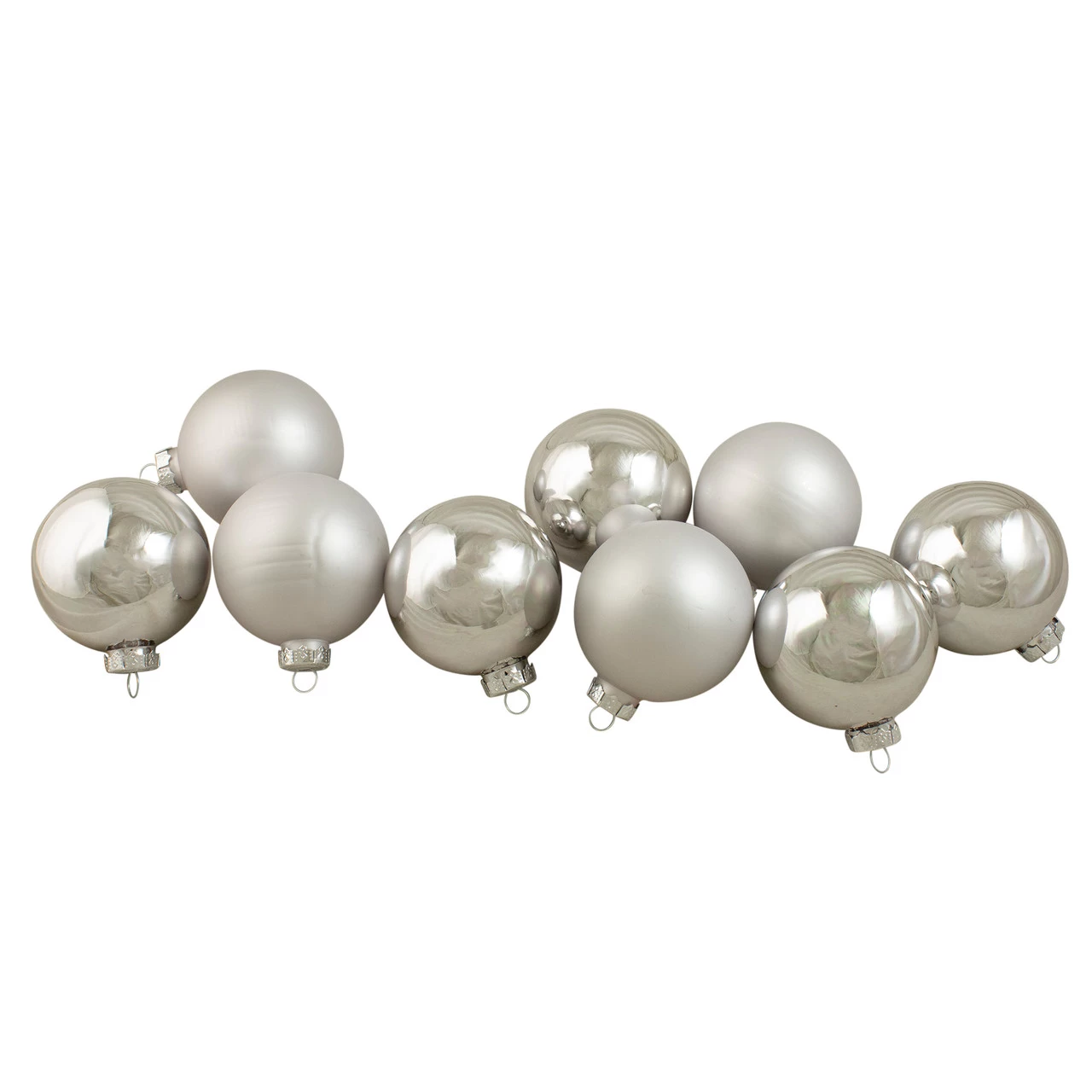 9ct Silver 2-Finish Glass Christmas Ball Ornaments 2.5" (65mm) 3 9ct Silver 2-Finish Glass Christmas Ball Ornaments 2.5" (65mm)