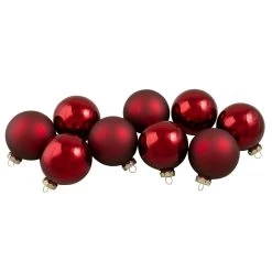 9ct Cherry Red Glass 2-Finish Christmas Ball Ornaments 2.5" (65mm)