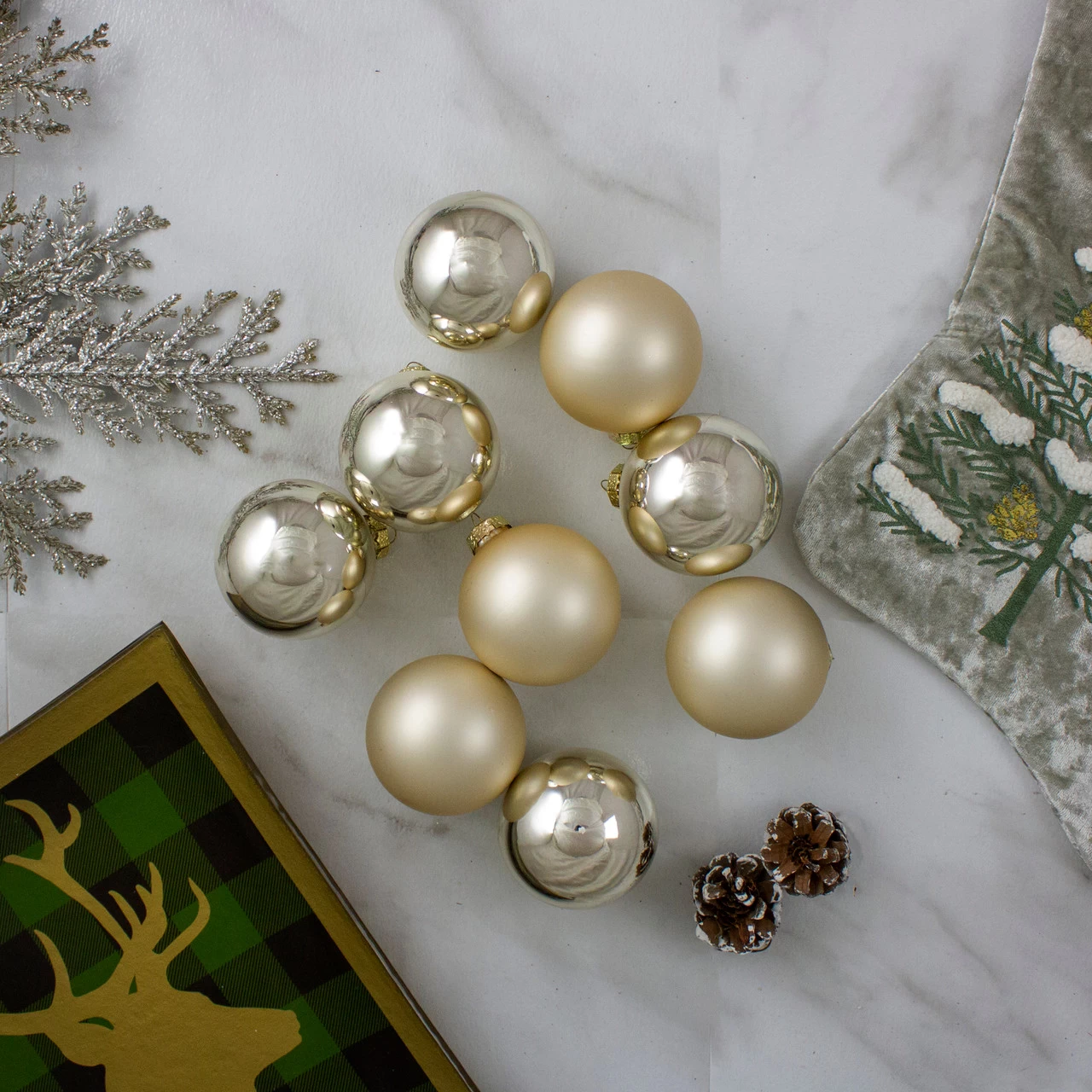 9ct Champagne Gold 2-Finish Glass Christmas Ball Ornaments 2.5" (65mm) 4 9ct Champagne Gold 2-Finish Glass Christmas Ball Ornaments 2.5" (65mm) - Image 2