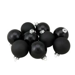 9ct Shiny And Matte Black Glass Ball Christmas Ornaments 2.5" (65mm)