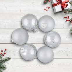 6ct Silver 2-Finish Christmas Glass Ball Ornaments 3.25"