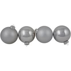 4ct Shiny And Matte Silver Glass Ball Christmas Ornaments 4" (100mm) 404416
