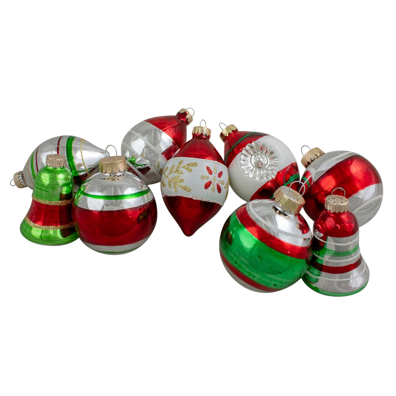 9ct Silver And Red Striped 2-Finish Glass Christmas Ornaments 3.25" 3 9ct Silver And Red Striped 2-Finish Glass Christmas Ornaments 3.25"
