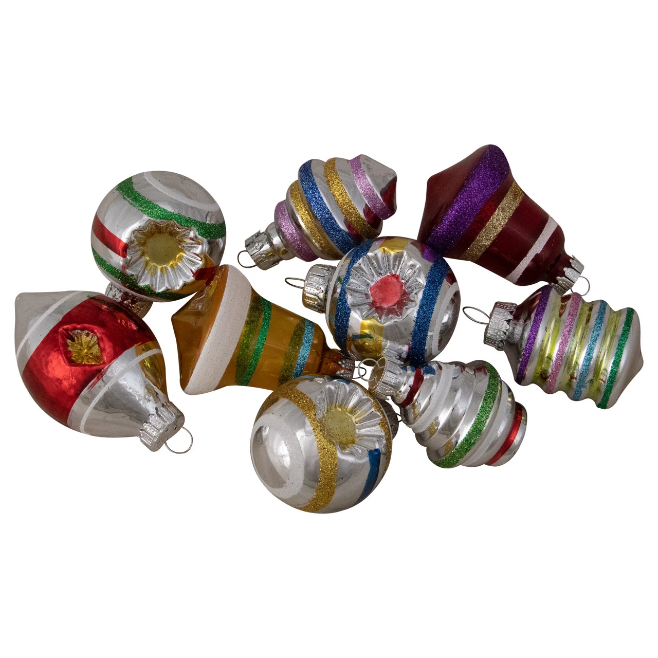 9ct Silver And Gold Glass 2-Finish Glittered Christmas Ornaments 2.5" 3 9ct Silver And Gold Glass 2-Finish Glittered Christmas Ornaments 2.5"