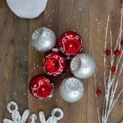 6ct Red And Silver Retro Reflector Matte Glass Christmas Ball Ornament Set 3.25" (82mm) -Christmas Decoration Store northlight wy27598 4 37492.1667529971