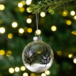 4ct Clear And Frosted Winter Tree Glass Christmas Ball Ornaments 3.25" (80mm)