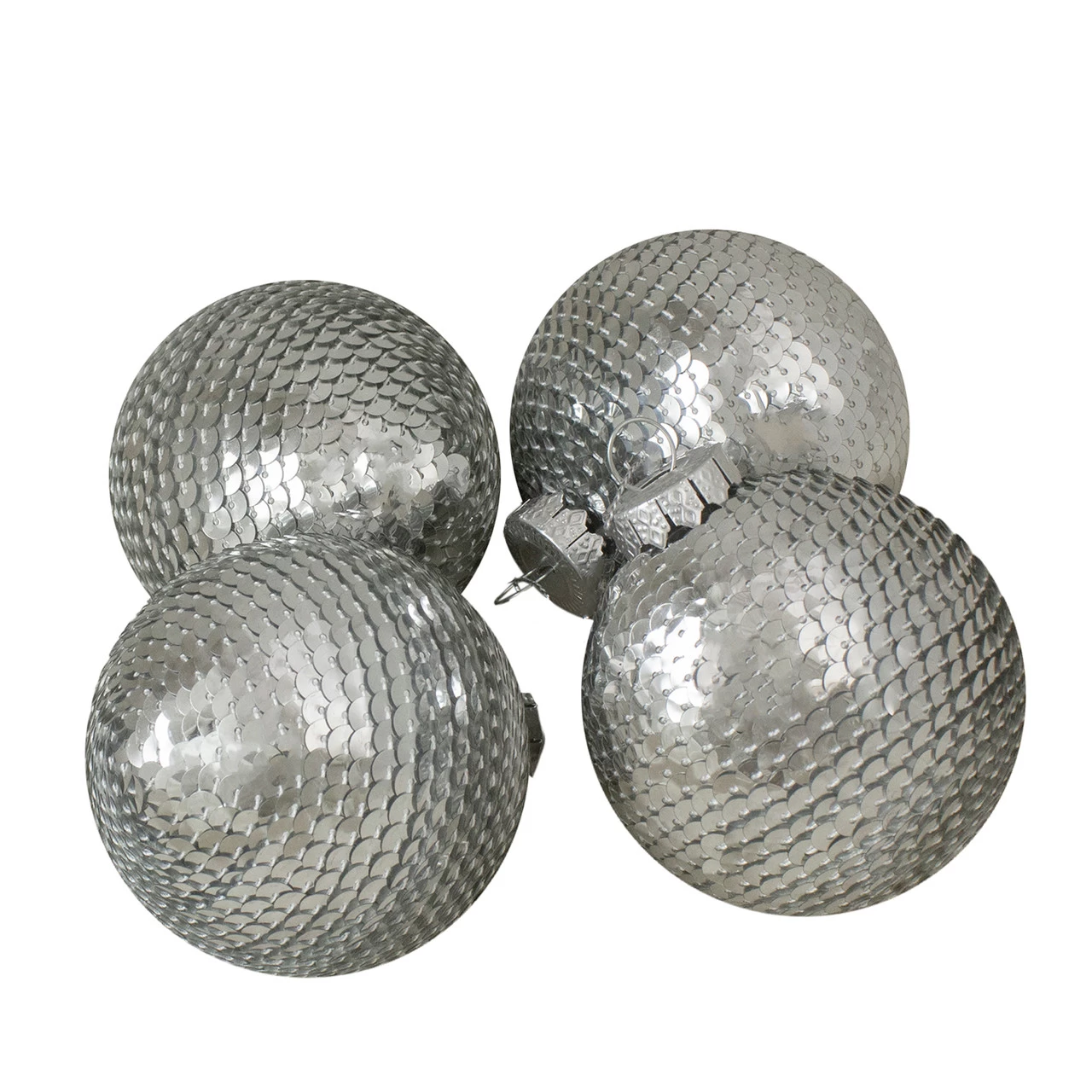 4ct Silver Sequin Christmas Ball Ornaments 2.75" (70mm) 3 4ct Silver Sequin Christmas Ball Ornaments 2.75" (70mm)