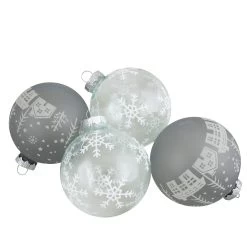 4 Ct Gray And Clear Glass Ball Hanging Christmas Ornaments 3.25-Inch (80mm)