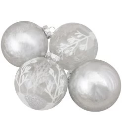 4ct Silver And Clear Glass 2-Finish Christmas Ball Ornaments 3.25-Inch (80mm)