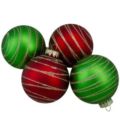 4ctGlass Red And Green Matte Christmas Ball Ornaments 3.25-Inch (80mm)