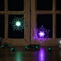 Set Of 2 LED Lighted Icy Crystal Snowflake Christmas Window Decorations 5.5"