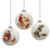 Set Of 3 Norman Rockwell Glass Christmas Disc Ornament