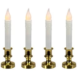 Set Of 4 White And Gold LED C5 Flickering Window Christmas Candle Lamp With Timer 8.5"