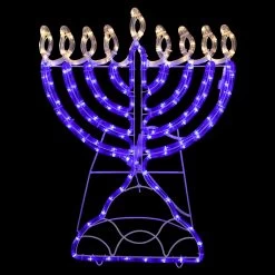 150 Clear And Blue LED Hanukkah Menorah Rope Lights - 1.4 Ft White Wire