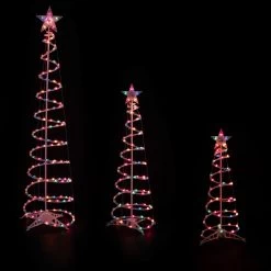 Set Of 3 Lighted Multi-Color Spiral Christmas Trees - 3', 4', And 6'