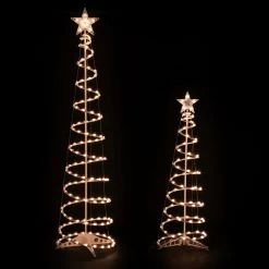 Set Of 2 Lighted Clear Outdoor Spiral Christmas Cone Trees 4', 6'