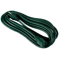 25ft Green 3-Prong Outdoor Extension Power Cord With Outlet Block