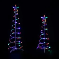 Set Of 2 LED Lighted Multi-Color Outdoor Spiral Christmas Cone Trees 3', 4'
