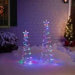 Set Of 2 LED Lighted Multi-Color Outdoor Spiral Christmas Cone Trees 3', 4' -Christmas Decoration Store northlight ys92336 2 18424.1667530329