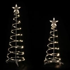 Set Of 2 LED Lighted Warm White Outdoor Spiral Christmas Cone Trees 3', 4'