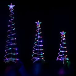 Set Of 3 LED Lighted Multi-Color Outdoor Spiral Christmas Cone Trees 3', 4', And 6'