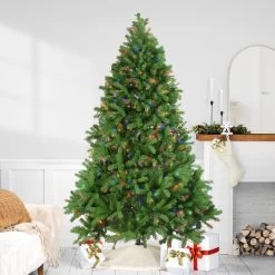 7.5' Pre-Lit Noble Fir Full Artificial Christmas Tree - Multi-Color Lights