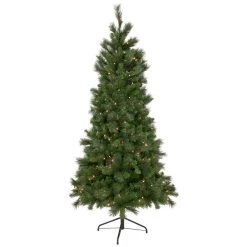 6.5' Pre-Lit Medium Beaver Pine Artificial Christmas Wall Tree, Clear Lights