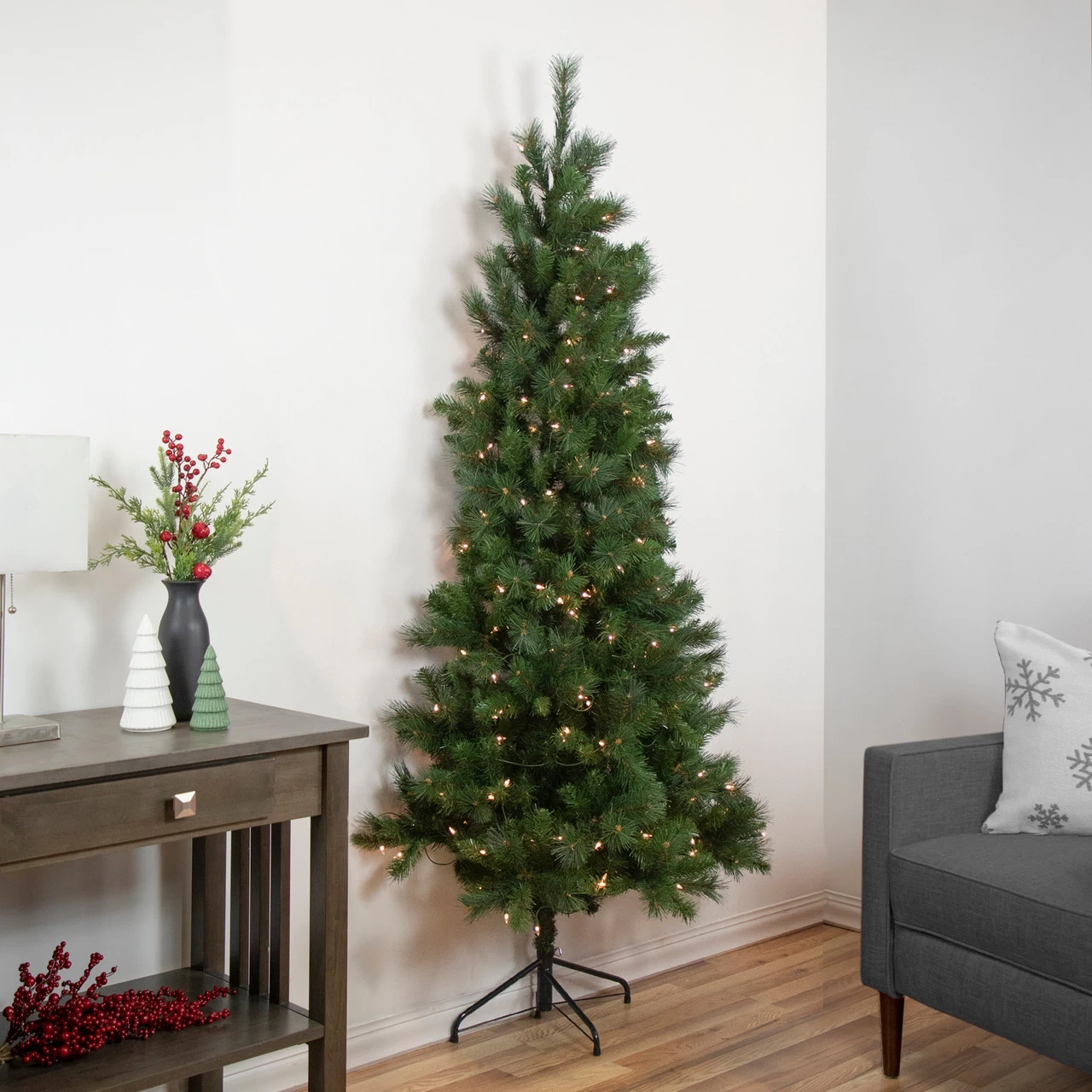 6.5' Pre-Lit Medium Beaver Pine Artificial Christmas Wall Tree, Clear Lights 4 6.5' Pre-Lit Medium Beaver Pine Artificial Christmas Wall Tree, Clear Lights - Image 2