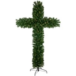 7' Pre-Lit Artificial Pine Christmas Cross - Warm White LED Lights